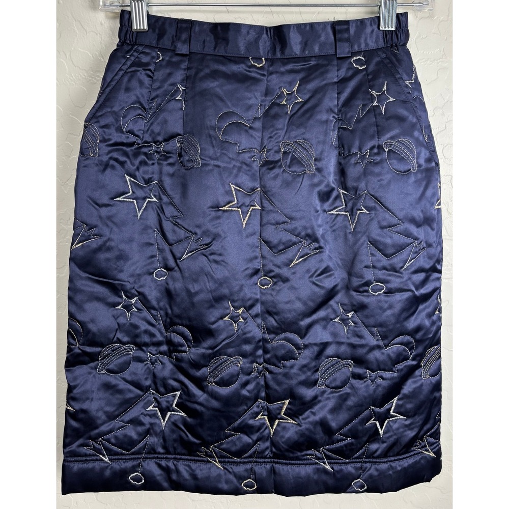 Courreges Sport Futur Navy Quilted Celestial Star Planet Skirt Size 11 2516